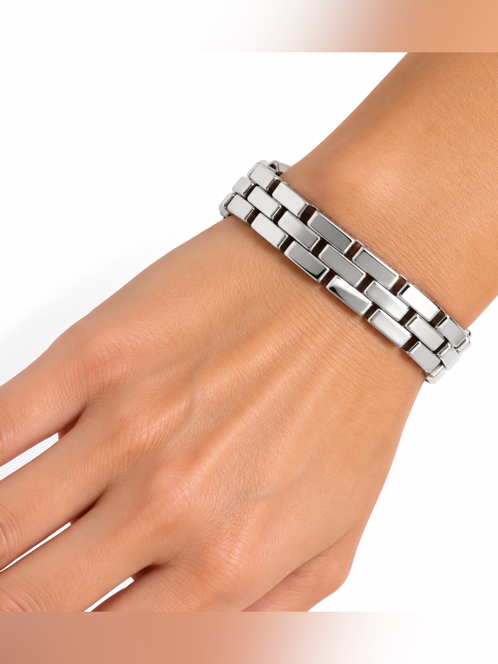 Vintage 80s Monet Shiny Silver-tone flat link Chain Bracelet 7”